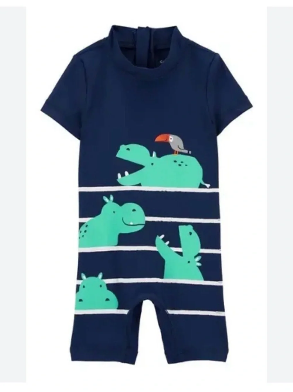 Carter's Navy One-Piece with Mint Hippo & Toucan Print